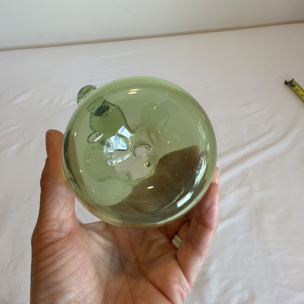 Green Glass Pitcher Ruffled Rim Applied Handle Vintage - Picture 5 of 6